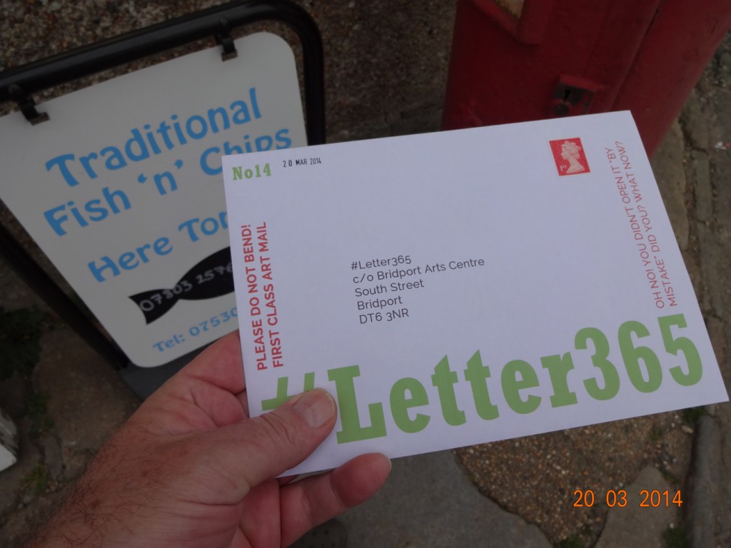 #Letter365 No14 being posted by a sign for fish and chips