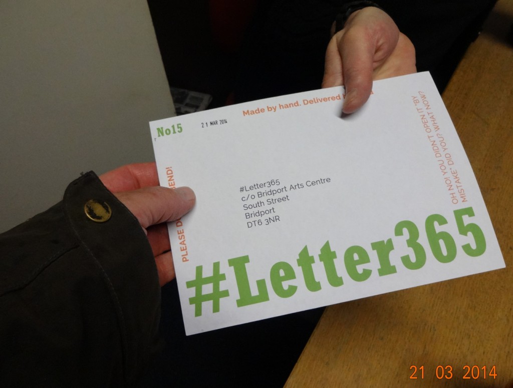 Dee Fenton takes delivery of #Letter365 No15 at Bridport Arts Centre